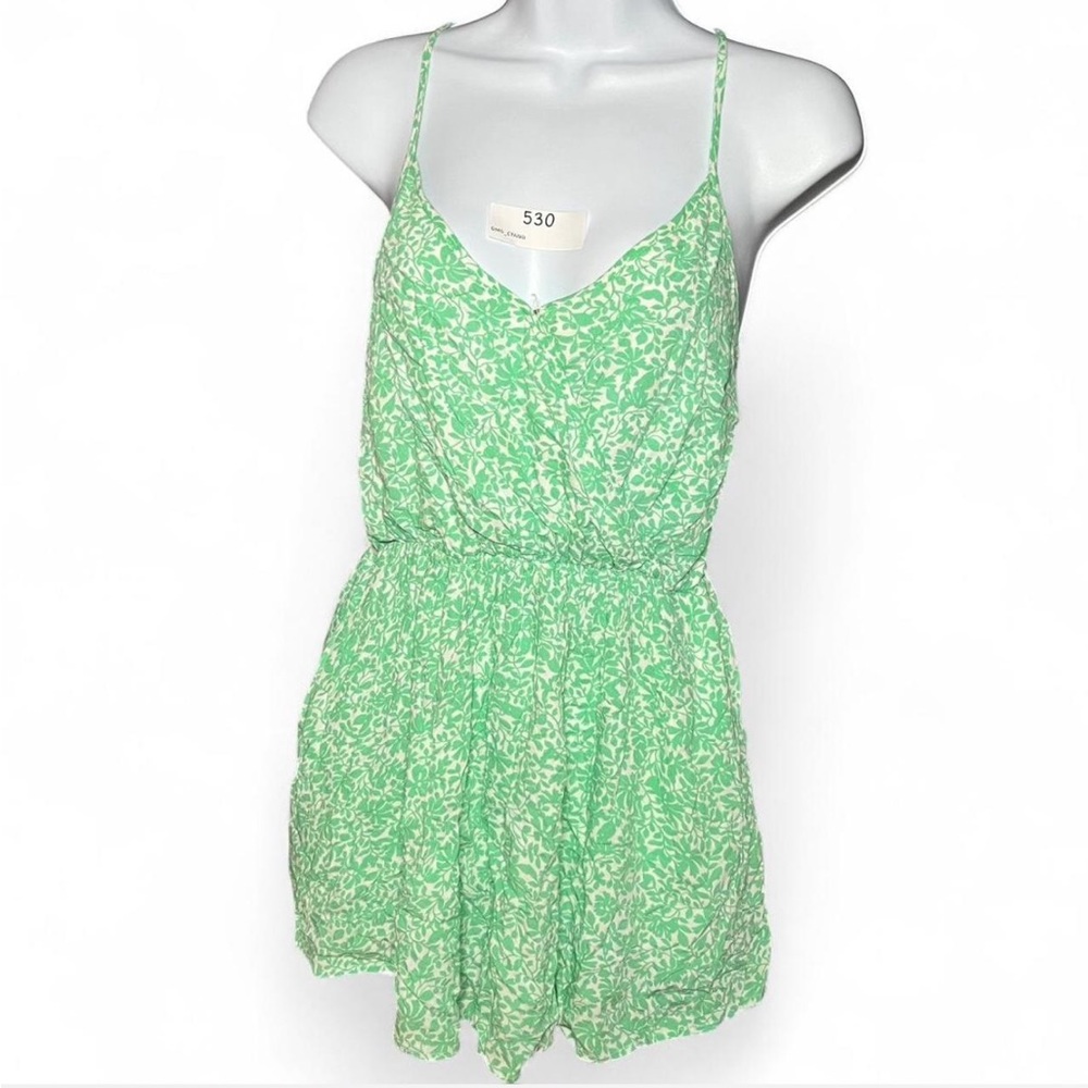 American Eagle Green Floral Open Back Romper NWT Small